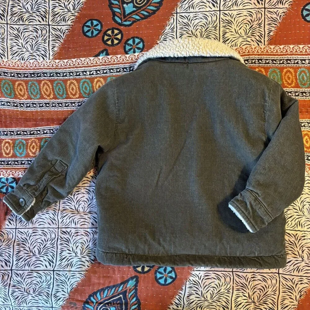 Old Navy Shacket Heritage Green Corduroy Sherpa Jacket Toddler size 2T
